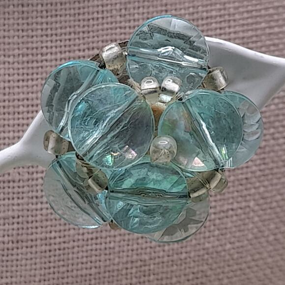 Vintage West Germany Aqua Lucite Bead Necklace Earrings Set, 1940s - Picture 8 of 13